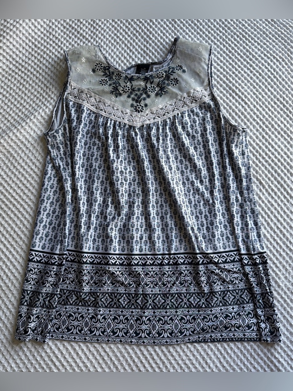 Navy & White Embroidered Mesh Boho Tunic Top
